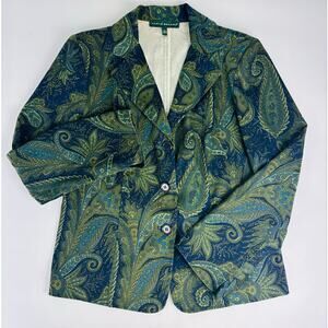 VTG Harve Benard Paisley Blazer M Blue Green Tapestry Dark Academia 90s